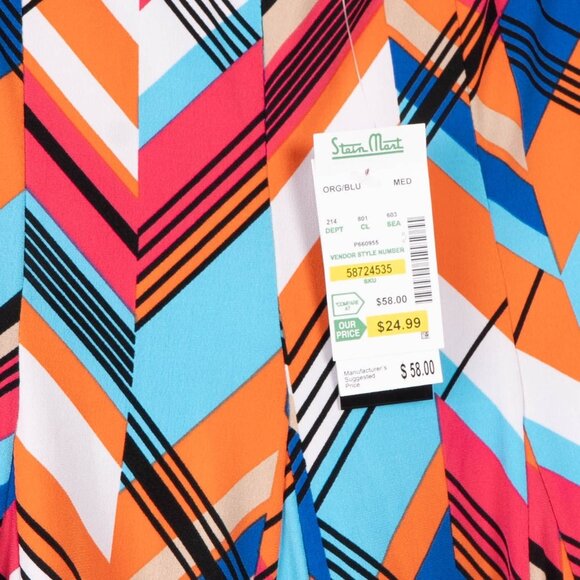 Premise Flare Skirt M Womens NEW Chevron Pink Orange Blue Elastic Waist Midi - Picture 4 of 6